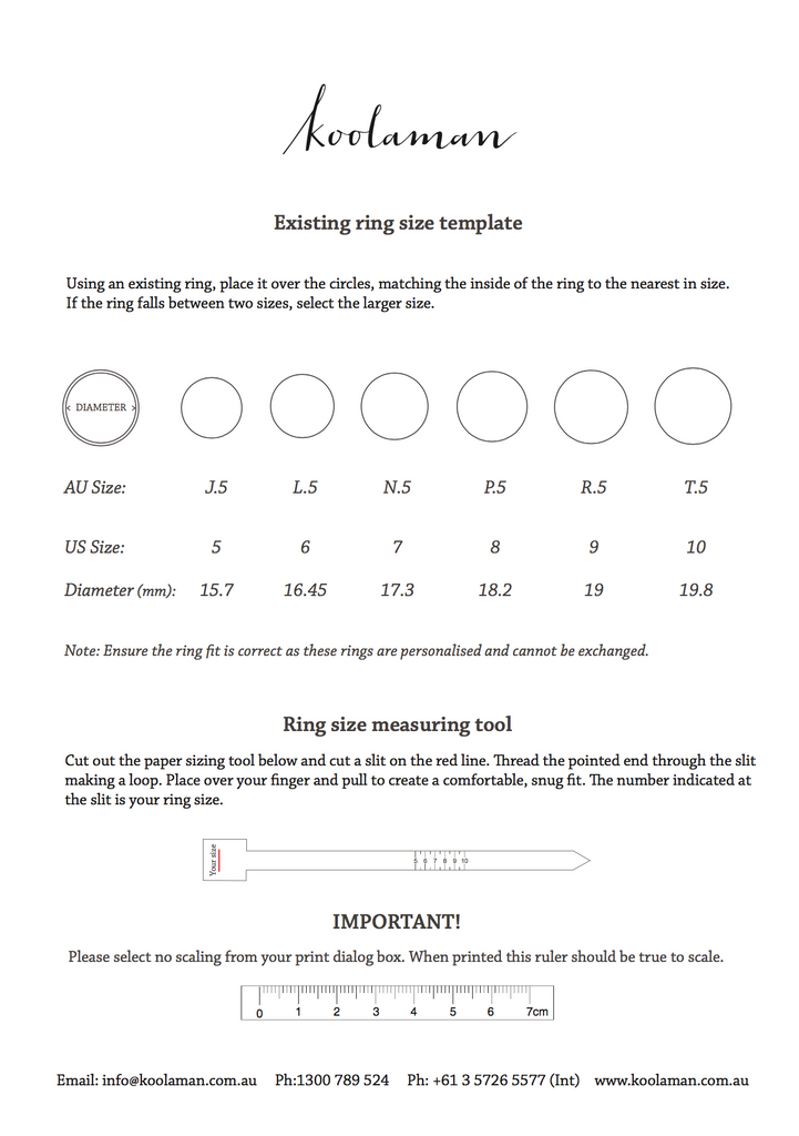 ring size guide for koolaman rings