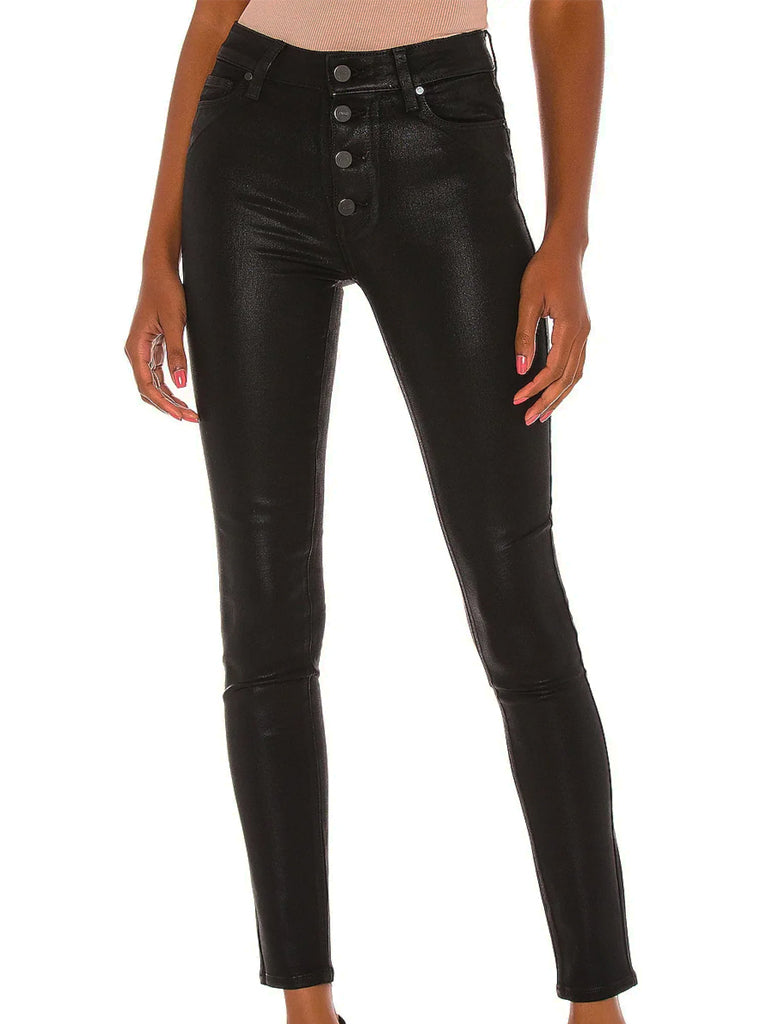 Womens PAIGE black Leather Lou Lou High-Rise Flare Jeans