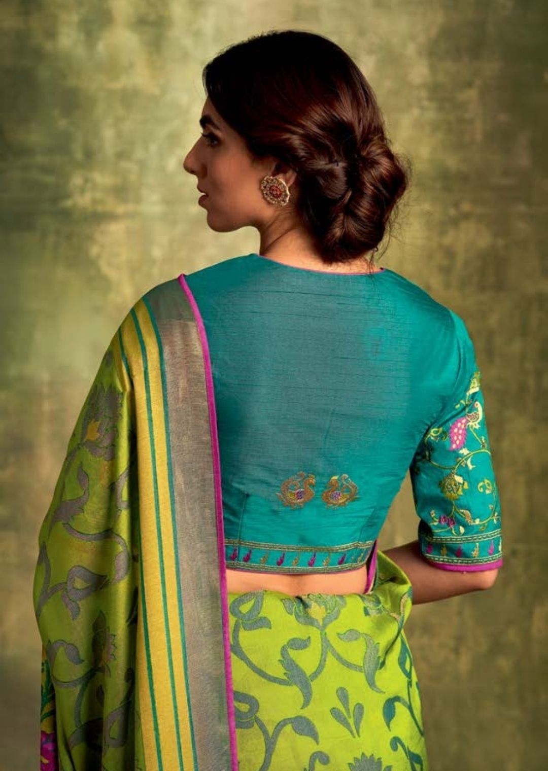Pear Green Pure Braso Chiffon Saree With Embroidered Silk Blouse ...