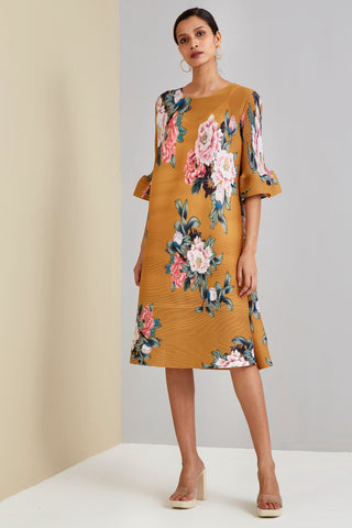 Aliz Floral Dress - Mustard