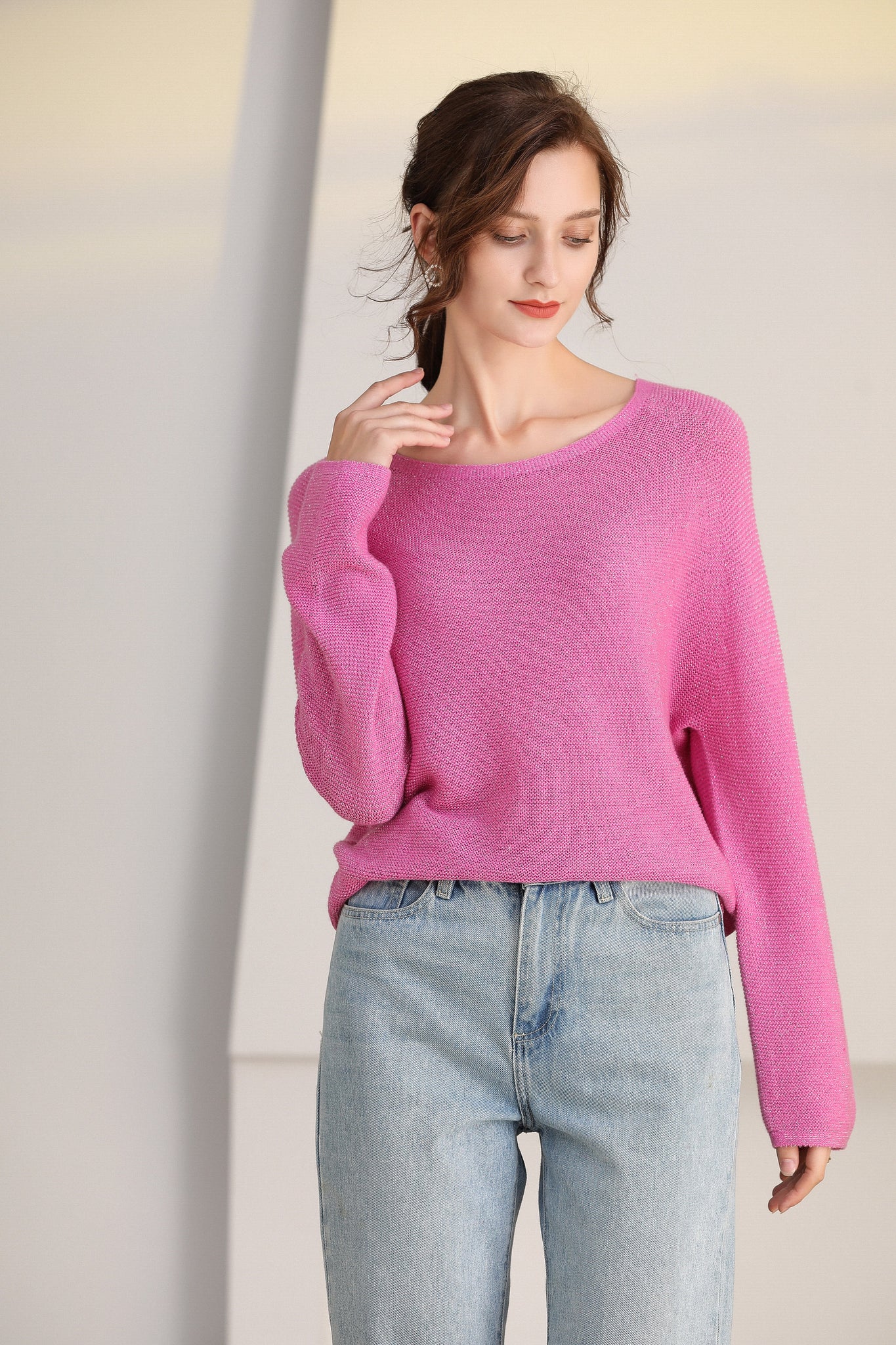 Fangyan | Pink Iris Seamless Knitting Wool Sweater
