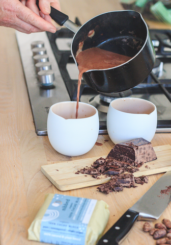 nibbed cacao pouring drink