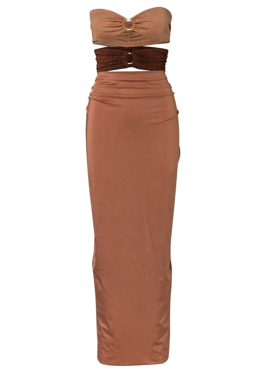 Ari Cut Out Back Bandeau Dress - Brown