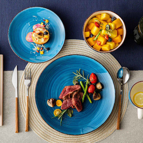 Vancasso's 16 Piece Stoneware Dinnerware Set - Gloss Finish & Handmade Spiral