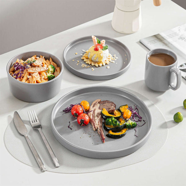 vancasso Snefnug 16-Piece Stoneware Dinnerware Set – Grey with Unique Snowflake Glaze