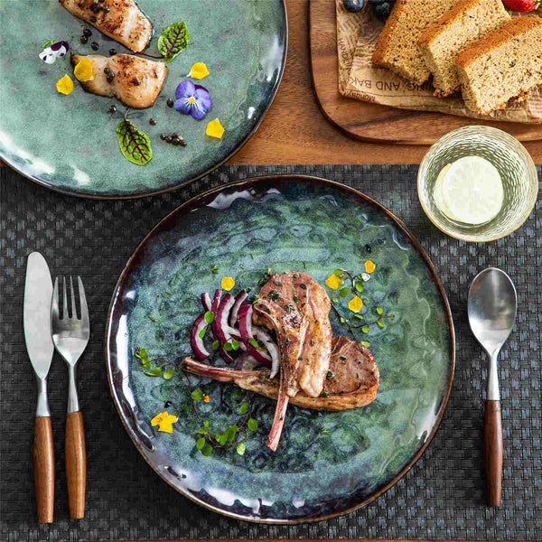 vancasso Starry 4-Piece Green Stoneware Dinner Plates Set, The Reactive Glaze Ensures Each Piece is One-of-a-Kind, Adding a Touch of Artistry to Your Table Setting.