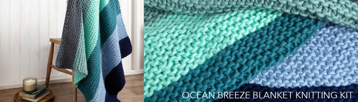 Ocean Breeze Striped Beginners Blanket Knitting Kit