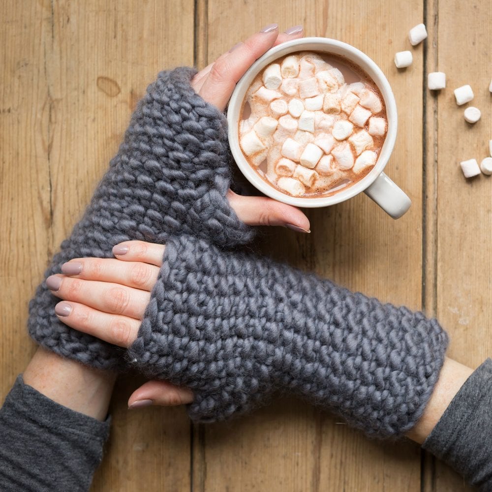 chunky knit fingerless mittens