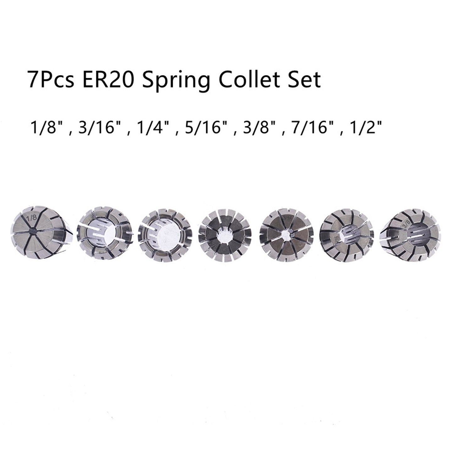 findmall  7Pcs ER20 Spring Collet Set 1/8-1/2 for CNC Milling Lathe Tool Workholding Engraving Machine FINDMALLPARTS