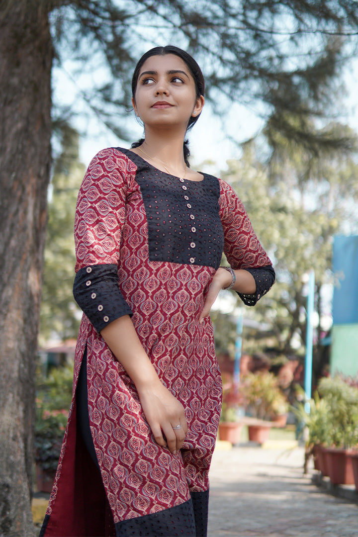 Mae - Maroon Printed Kurti | Kulina – KULINA