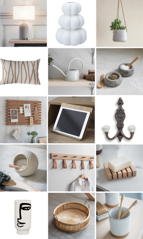 grid of accessories with neutral tones for every room 