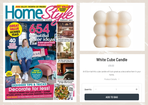 White Cube Candle featured in HomeStyle Magazine
