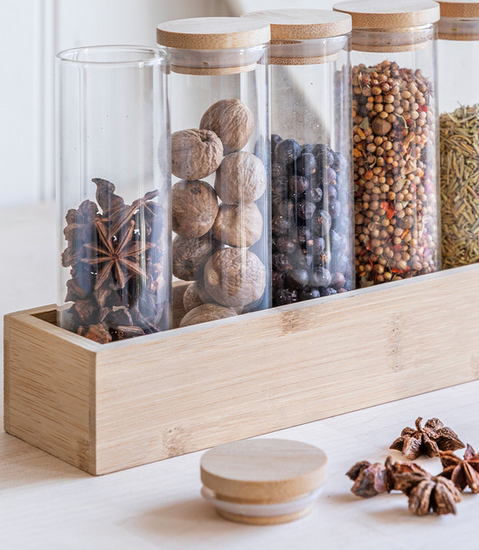 Bamboo Spice Rack And Jars Kitchen Storage 