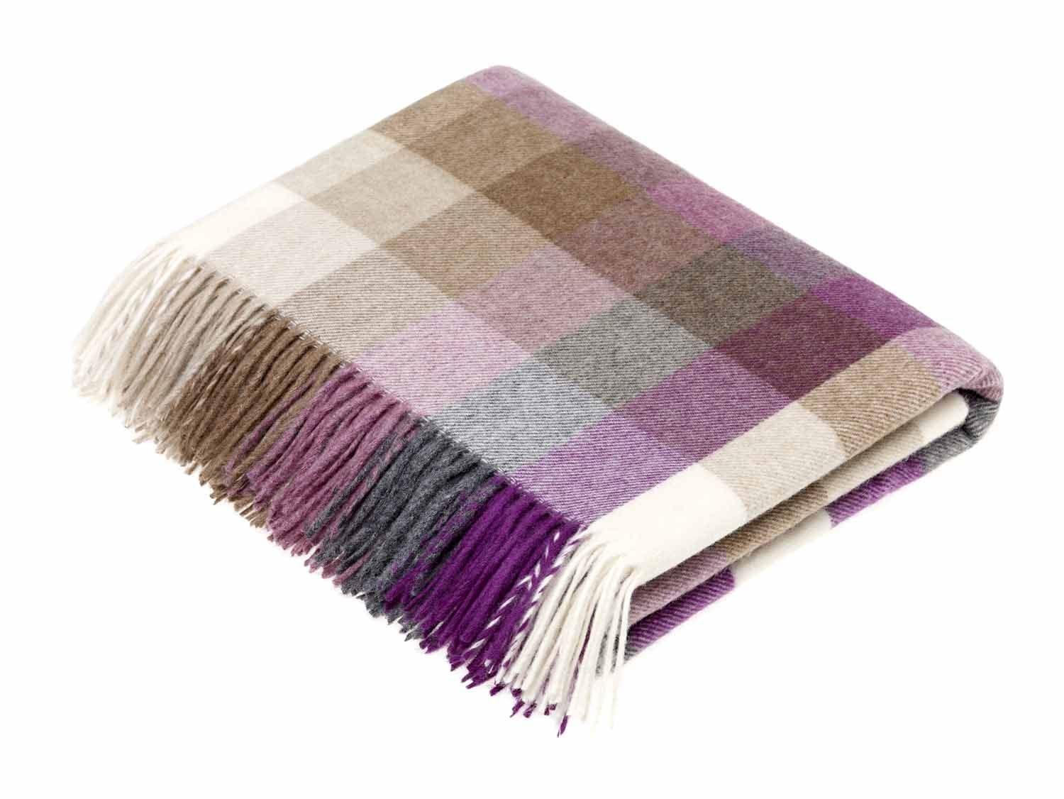 Purple And Natural Check Wool Throw  - Funky Chunky Furniture