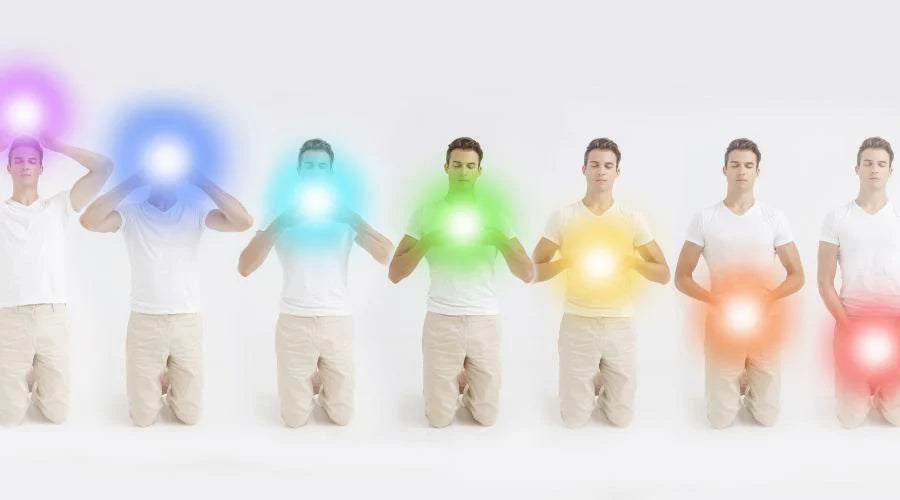 man showing the seven main chakras