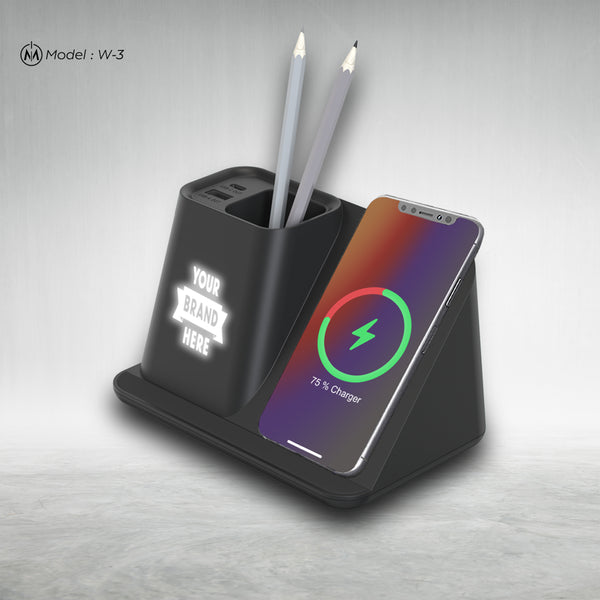 10W Light-Up Desktop Wireless Charger with Pen Holder