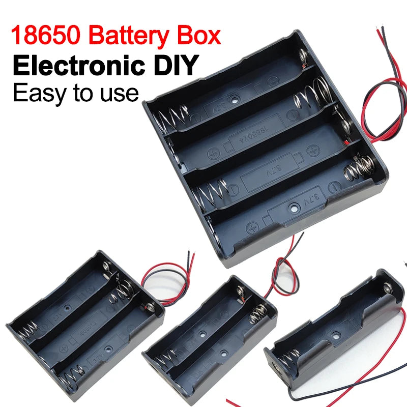 1, 2, 3, or 4 Slot 18650 Battery Holder Storage Box Case Container With Wire Lead