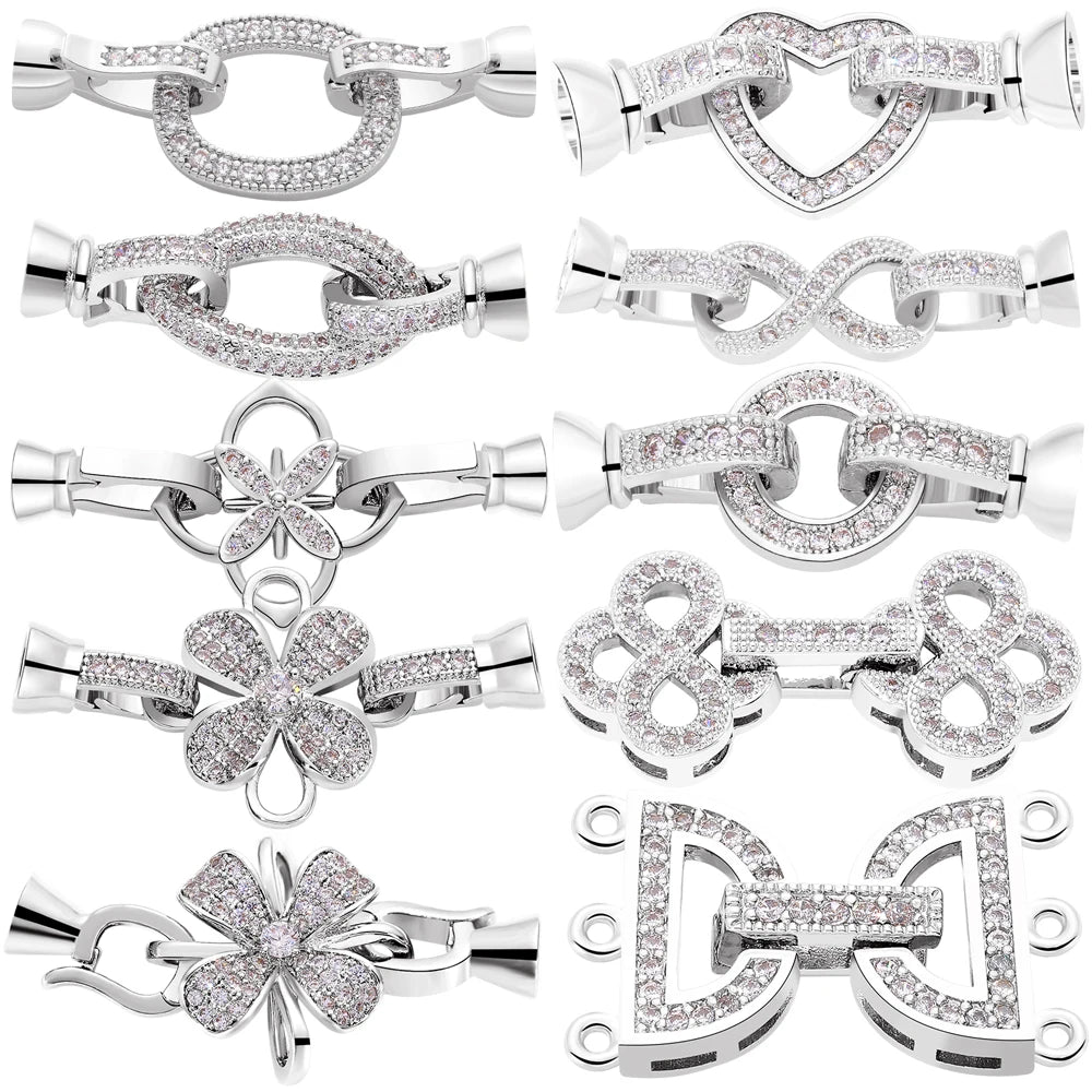 1 or 2 Pieces Pave Set Stones Toggle Clasps Multi-Strand Fasteners With Tapered Tube Ends For DIY Jewelry Making