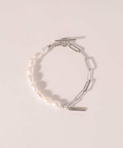 Baroque Pearl & Chain Bracelet［Stainless］