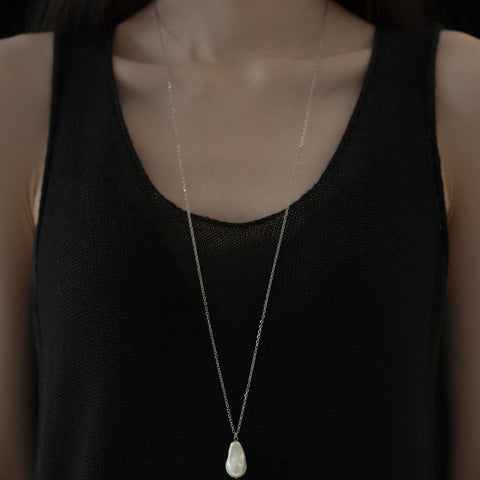 Drop Pearl Long Necklace［Stainless］