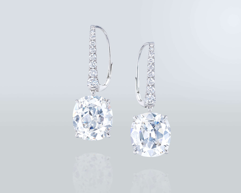 14.46 carat Antique Cushion Cut Diamond Earrings