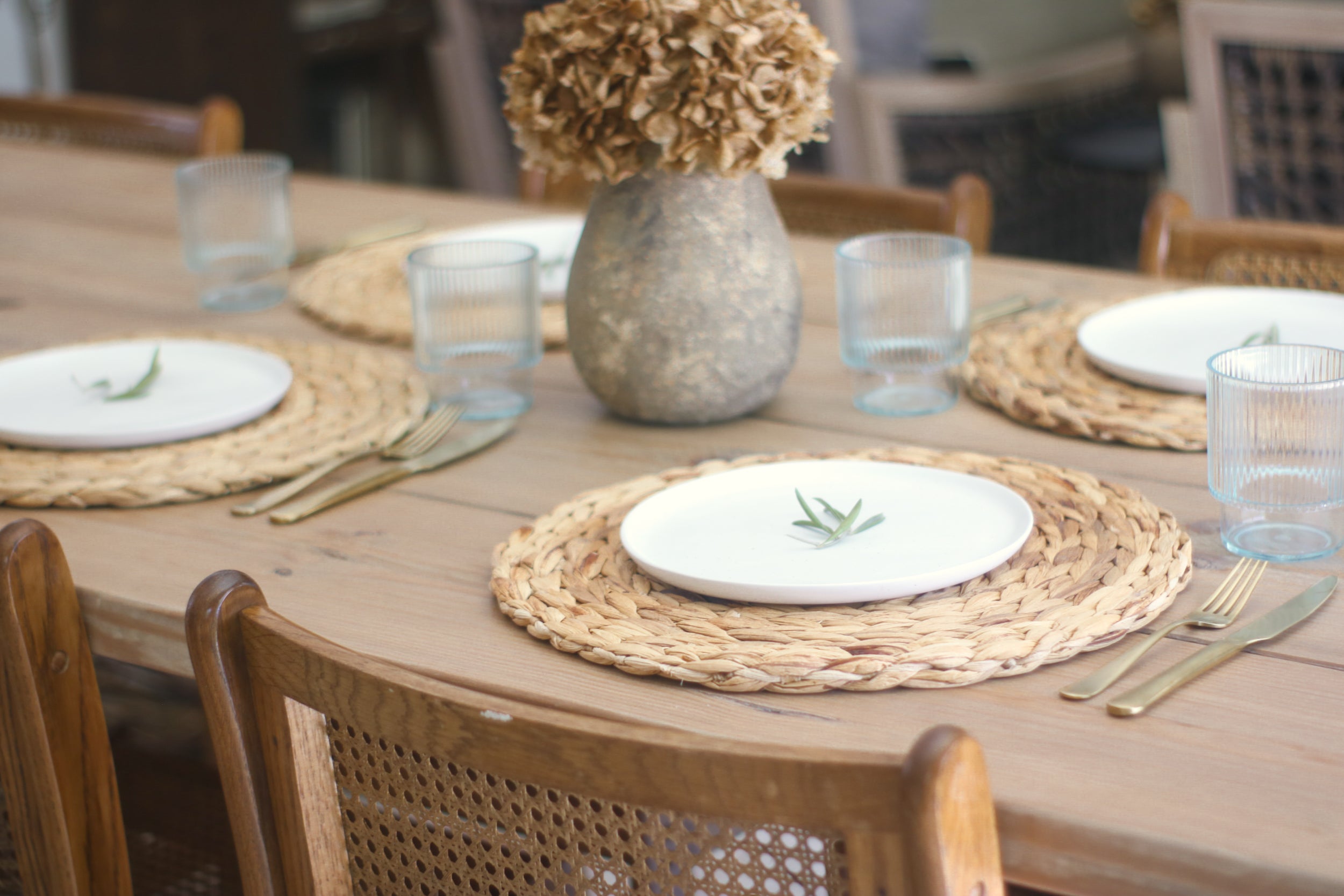 white dish on woven placemat