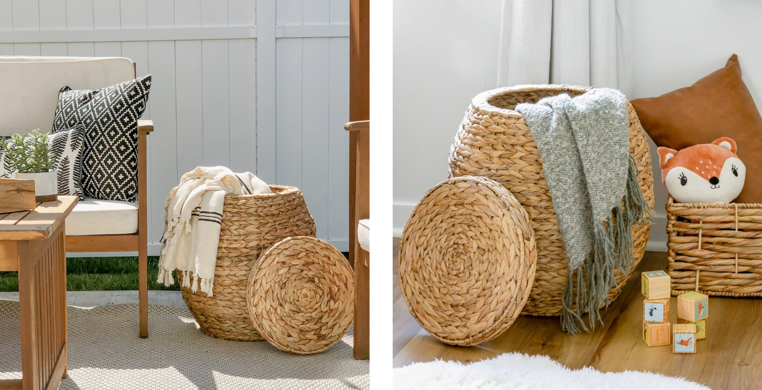 wicker baskets for storing blankets
