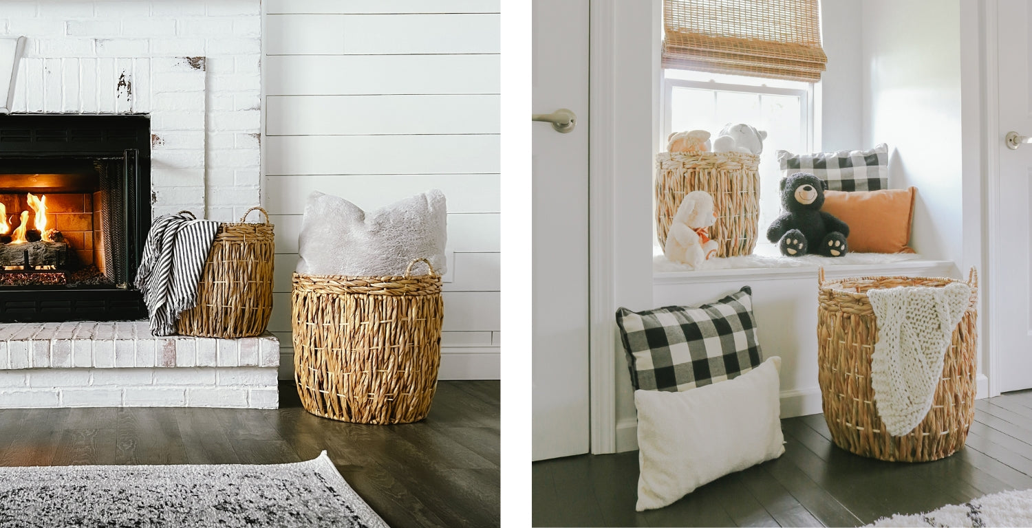 wicker baskets for blankets and throws
