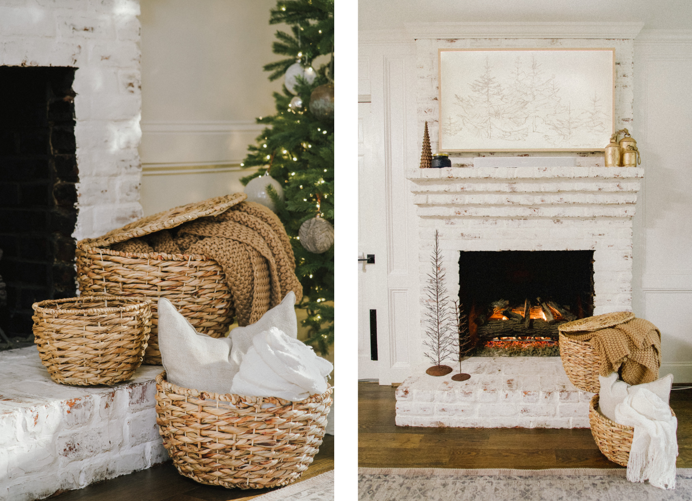 winter decorations with wicker baskets