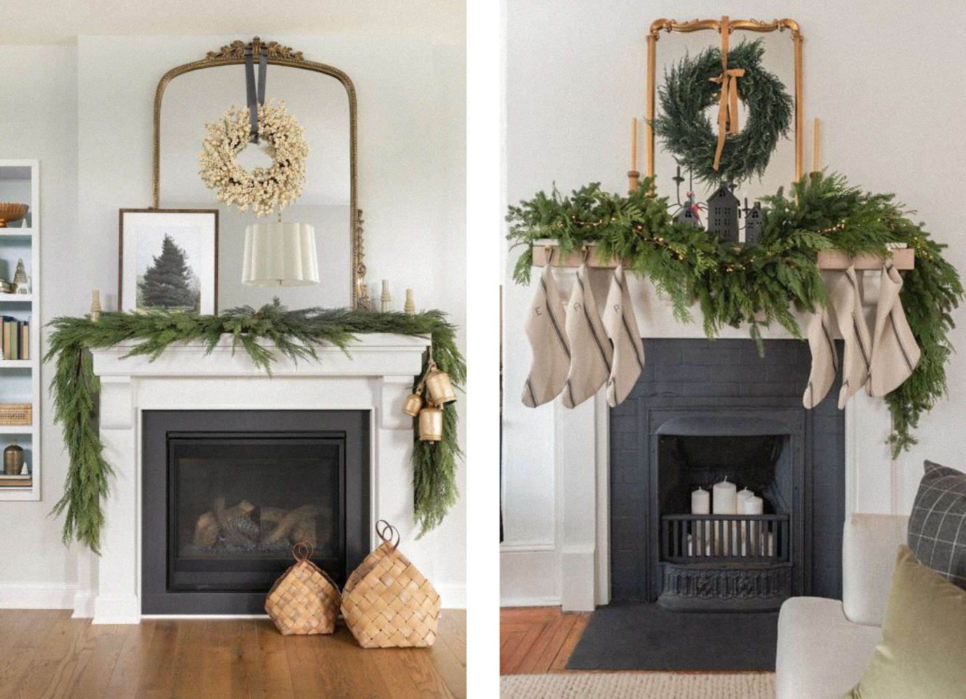 winter decorations with fireplace in the living room