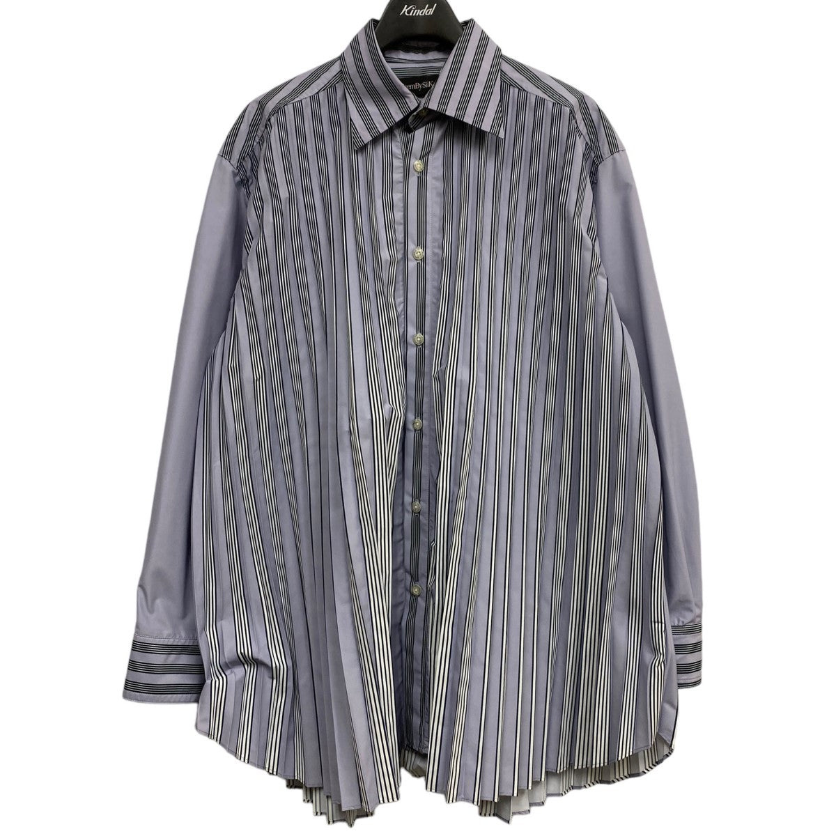 23AWTwo-face accordion pleats shirtオーバーサイズストライププリーツシャツブラウス