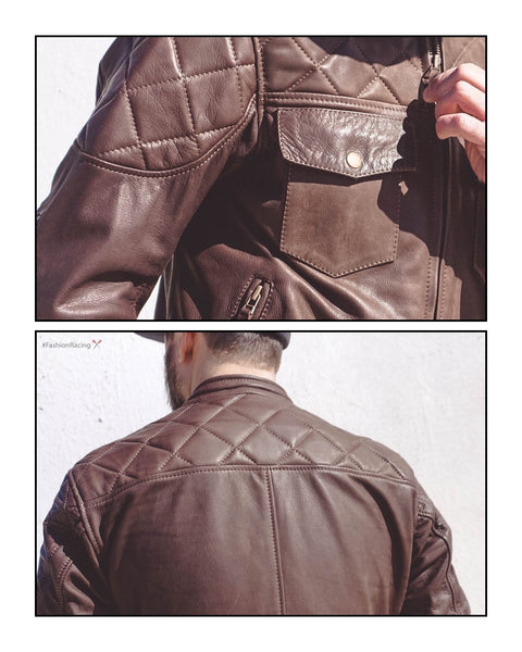 HandMade brown leather jacket by Fashion Racing, men's motorcycle jacket