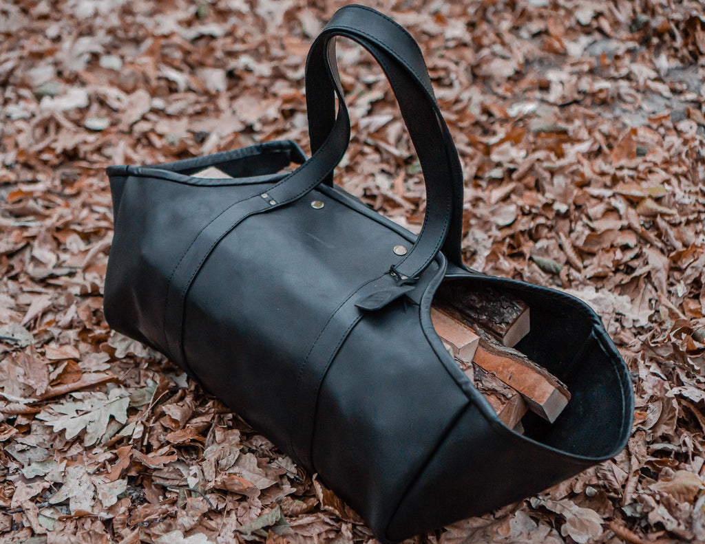 Log Firewood Carrier with sides | Black Log Tote Bag | HandMade by Fashion Racing