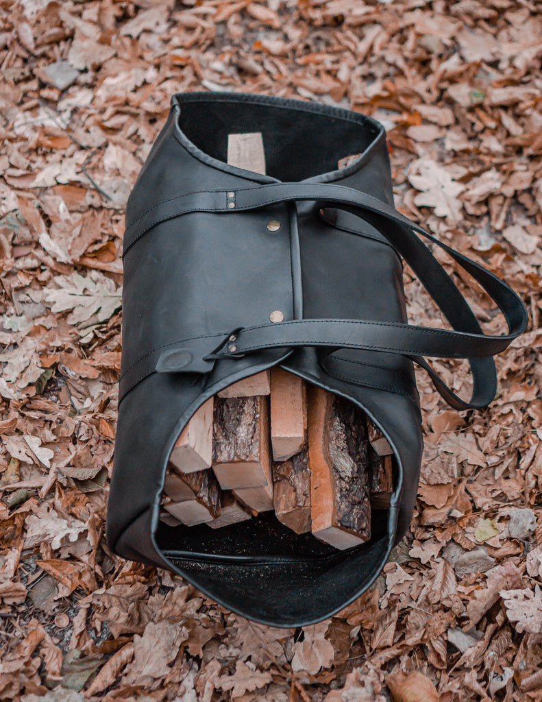 Log Portador de leña with sides | Black Log Tote Bag | HandMade by Fashion Racing