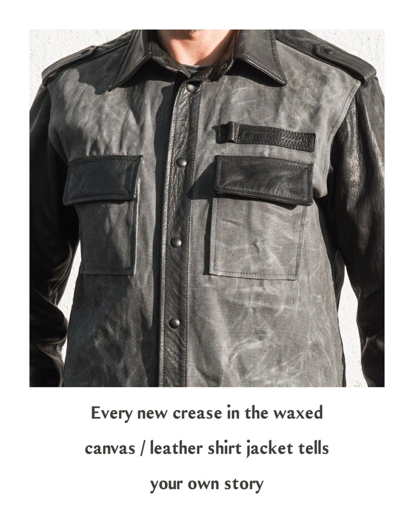 Men's waxed canvas shirt, custom leather jacket by Fashion Racing