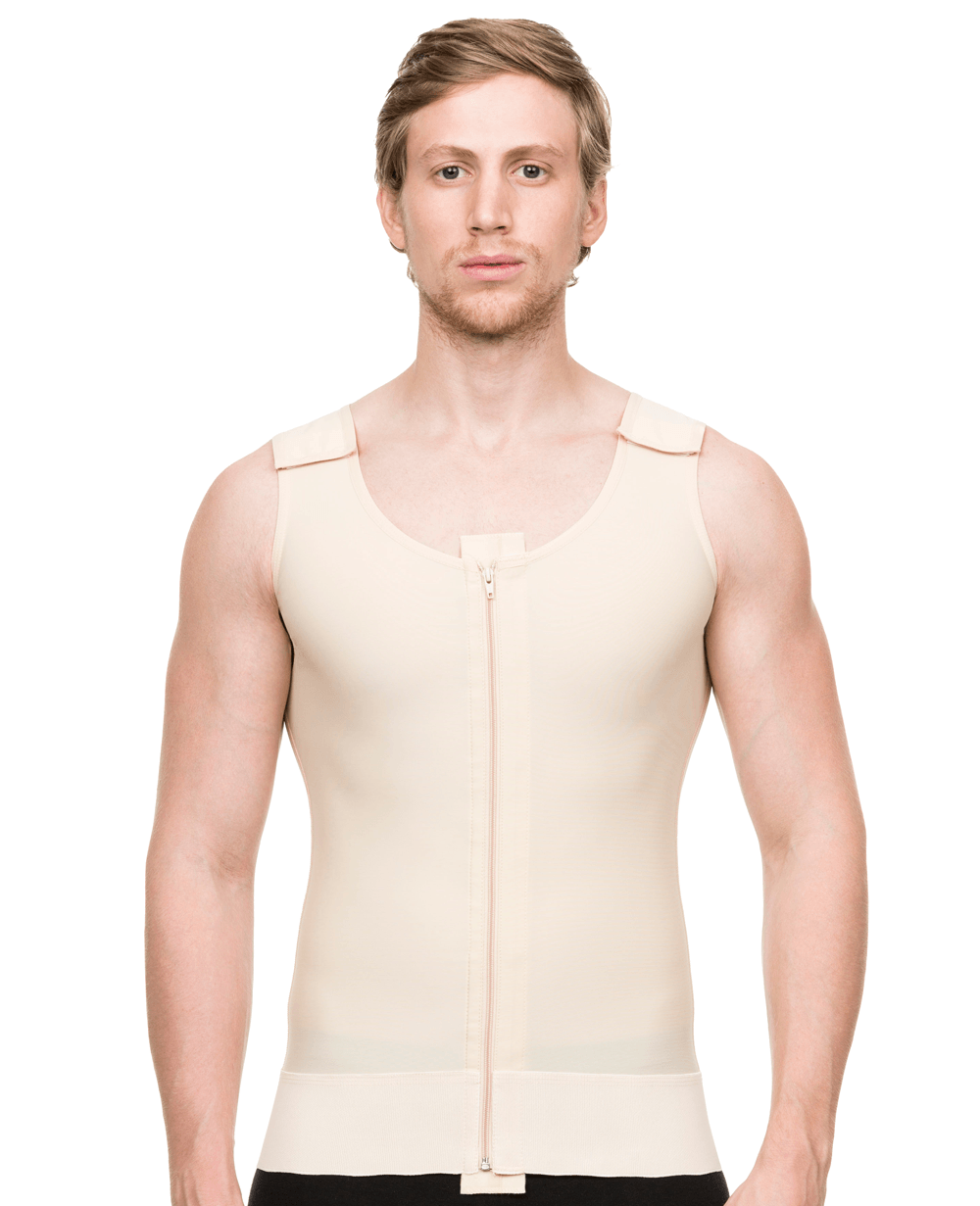 Male Full Body Below the Knee Length Abdominal Cosmetic Surgery Compression  Garment with Zipper (Sleeveless) (MG02-BK)