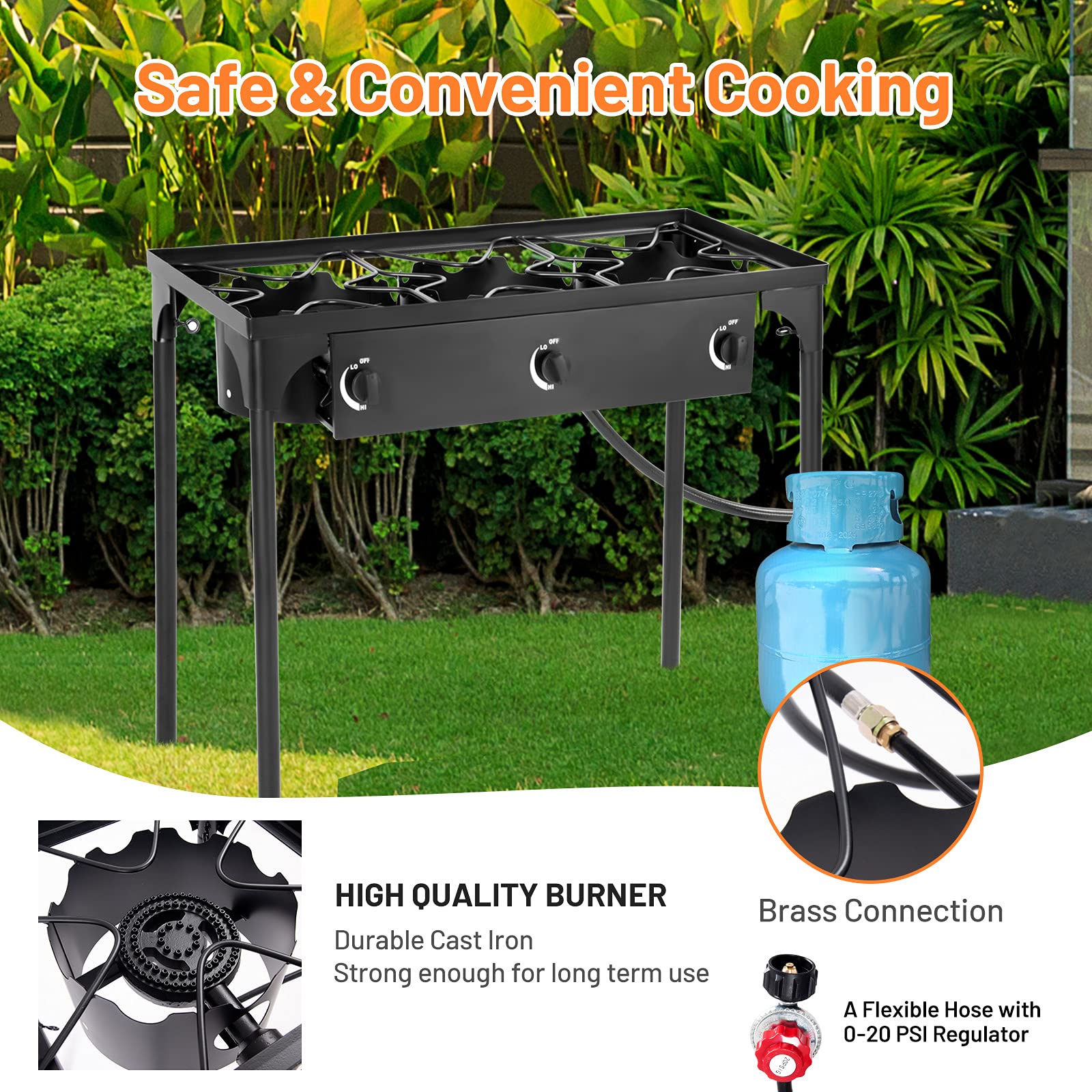 Giantex Outdoor Double Burner Stove, High Pressure 2 Burner Stand Max.  150,000 BTU total, 0-20 PSI Regulator Detachable Legs, Portable Dual  Propane