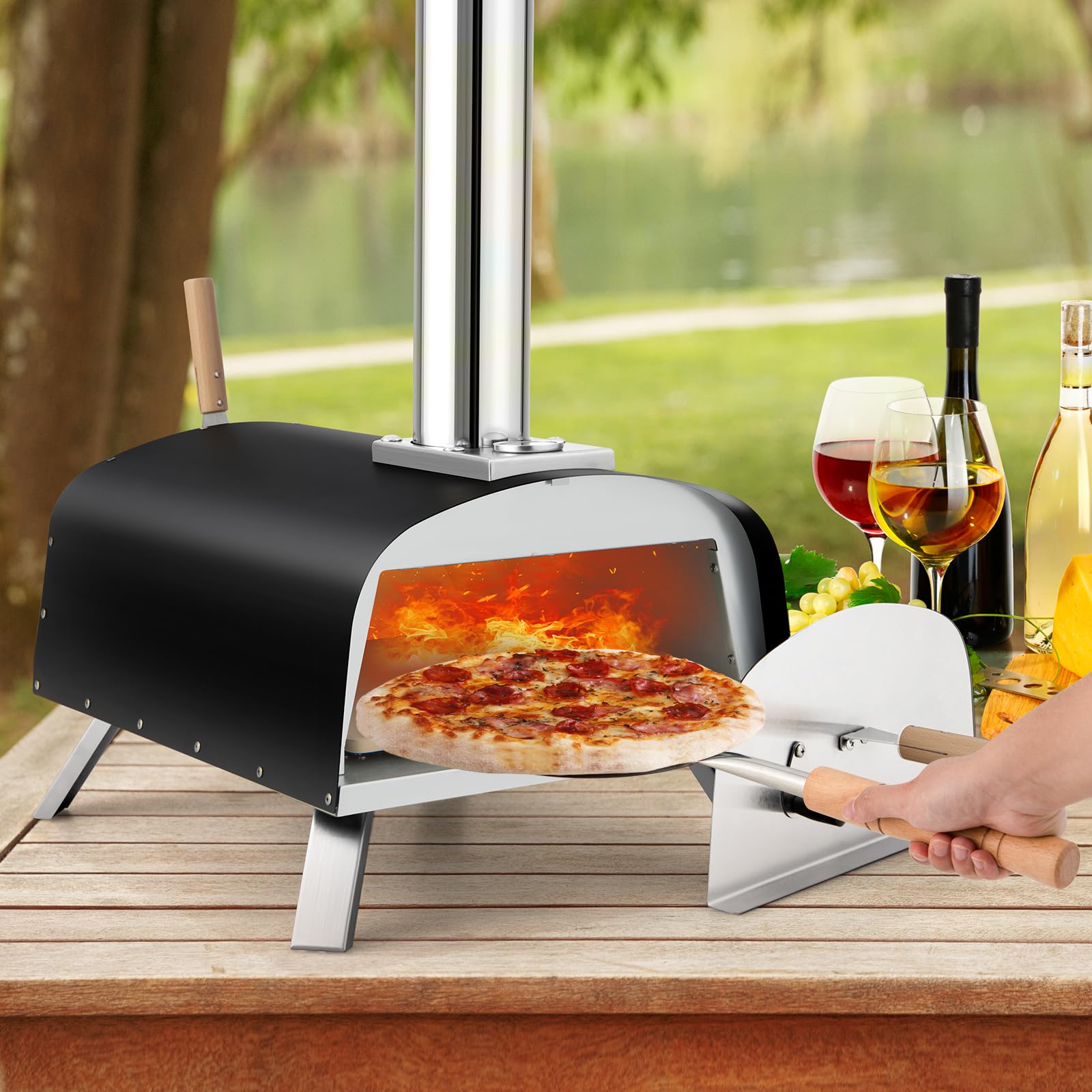  15'' Outdoor Pizza Oven Wood Fired Pizza Oven Portable Patio  Ovens Included Pizza Stone, Pizza Peel, Fold-up Legs, Cover Cooking Rack  for Camping Backyard BBQ : Patio, Lawn & Garden