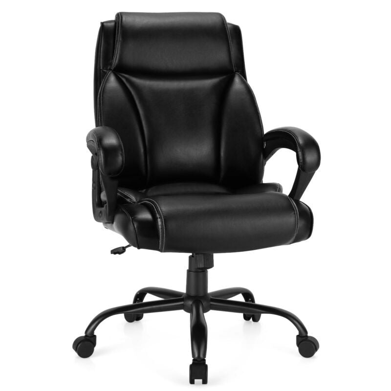 Giantex 500LBS Big and Tall Office Chair, Wide Seat Large Leather Executive  Chair w/Heavy Duty Metal Base, Height Adjustable Swivel Computer Task Desk  Chair, Padded Armrest, Rocking Backrest (Black) 