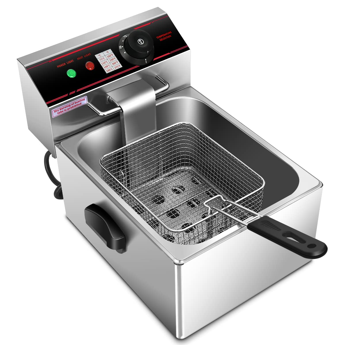 Electric Deep Fryer 5.3QT/21-Cup Stainless Steel 1700W with Triple Basket