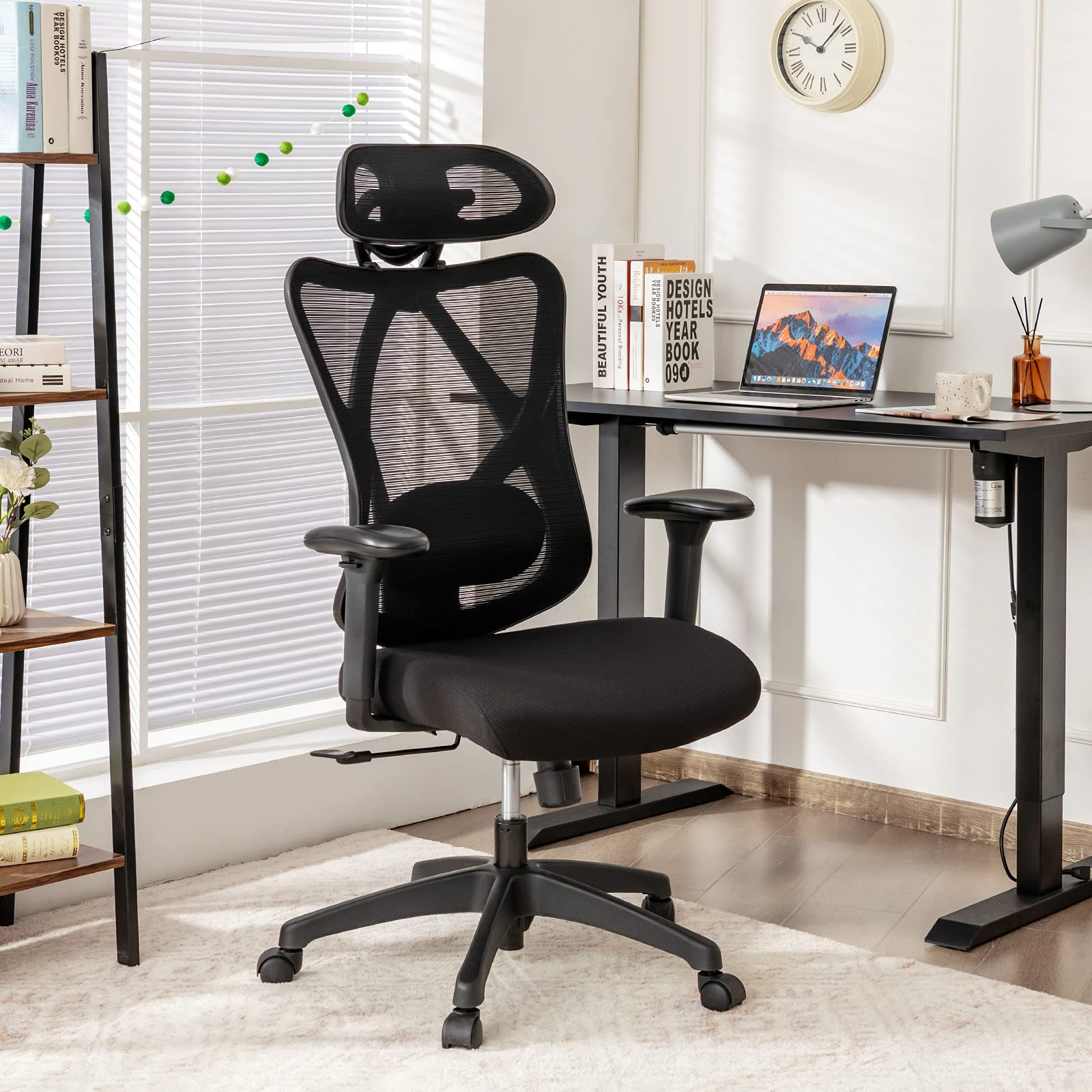 Giantex High Back Mesh Office Chair with Heating Headrest and Lumbar  Support Armrest, Ergonomic Computer Desk Chair, Executive Task Chair,  Swivel Home