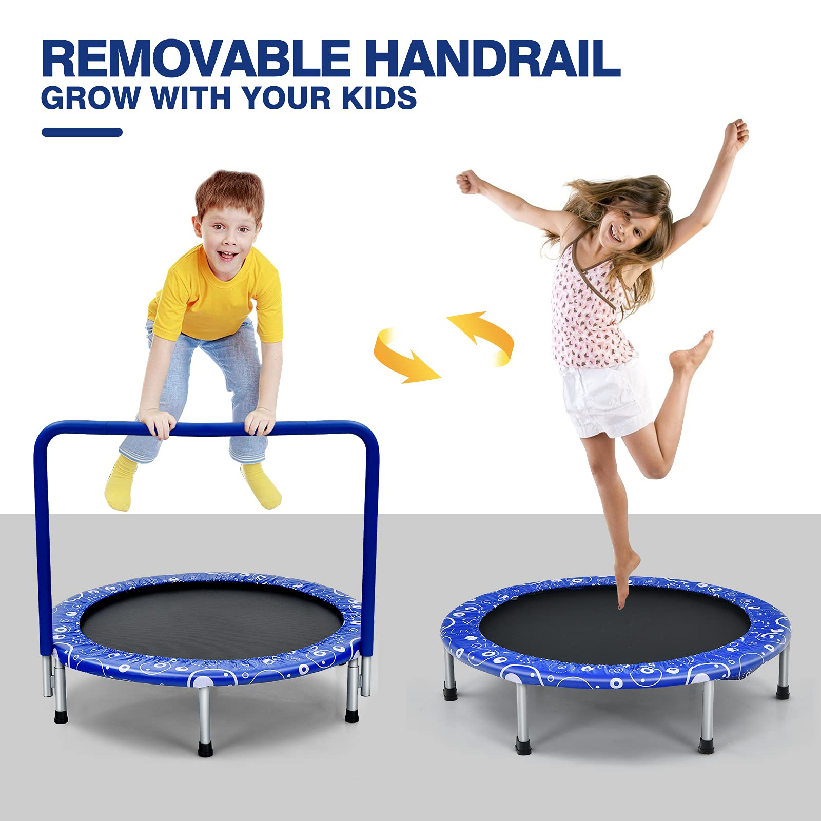 Giantex 48 Kids Trampoline, Outdoor Indoor Mini Recreational Round  Trampoline w/Safety Enclosure Net, Foam Padded Handrails, Stable Hexagonal  Shape