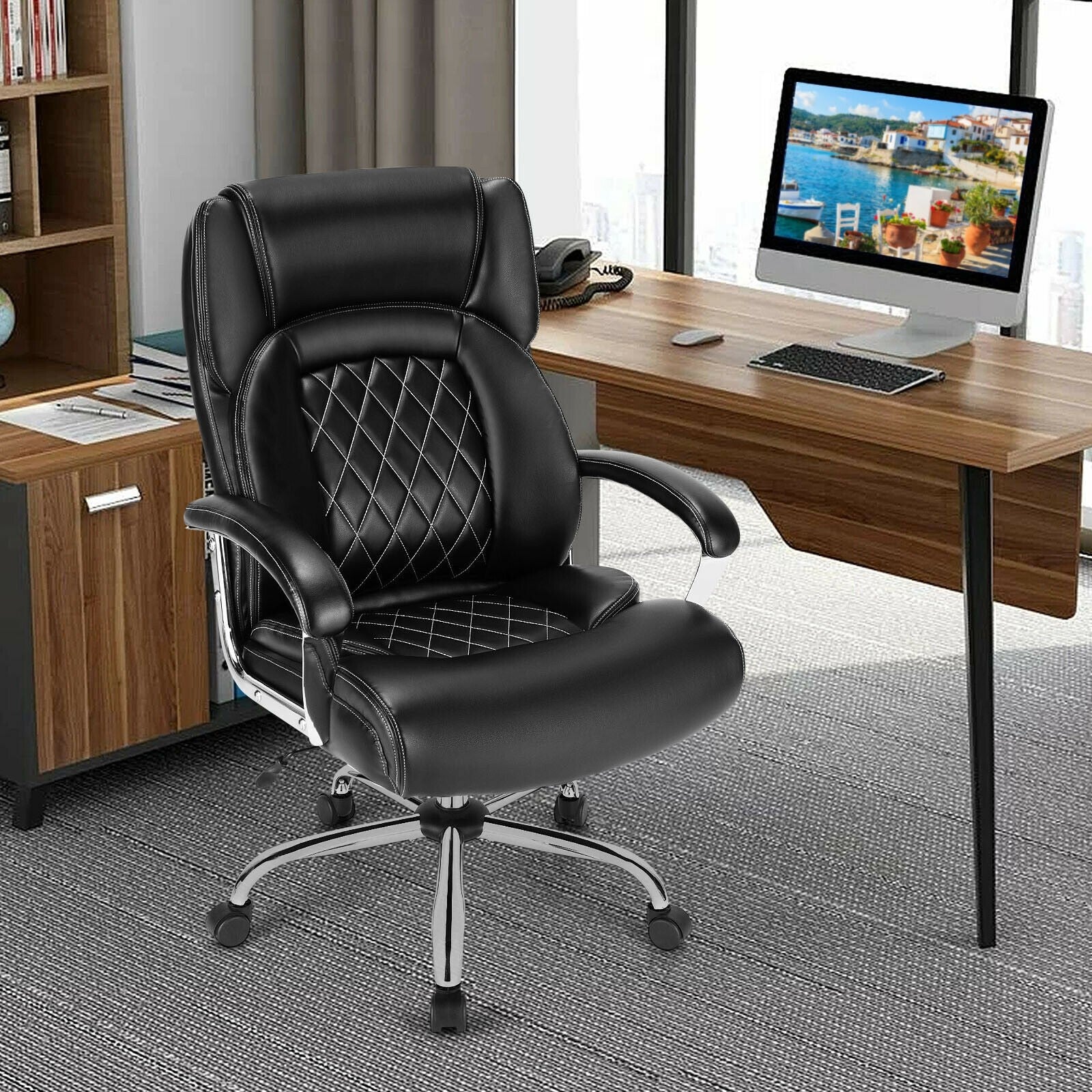 Excebet Big and Tall Office Chair 400lbs Wide Seat, Leather High