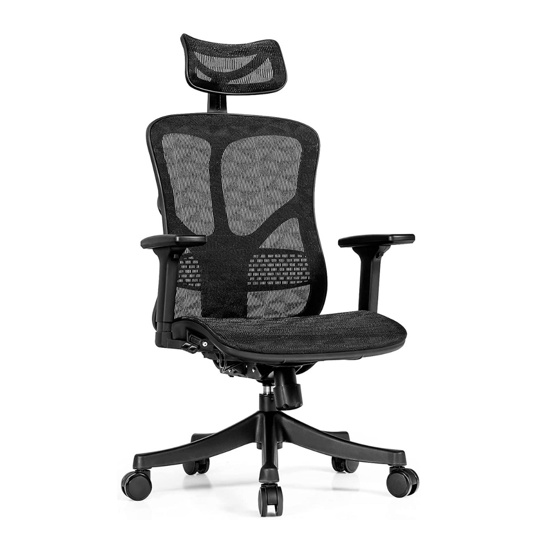 Giantex Ergonomic Office Chair w/Foldable Backrest, Mid Back Mesh Chair  with Lumbar Support, Flip up Arms, Swivel Rolling Executive Task Chair