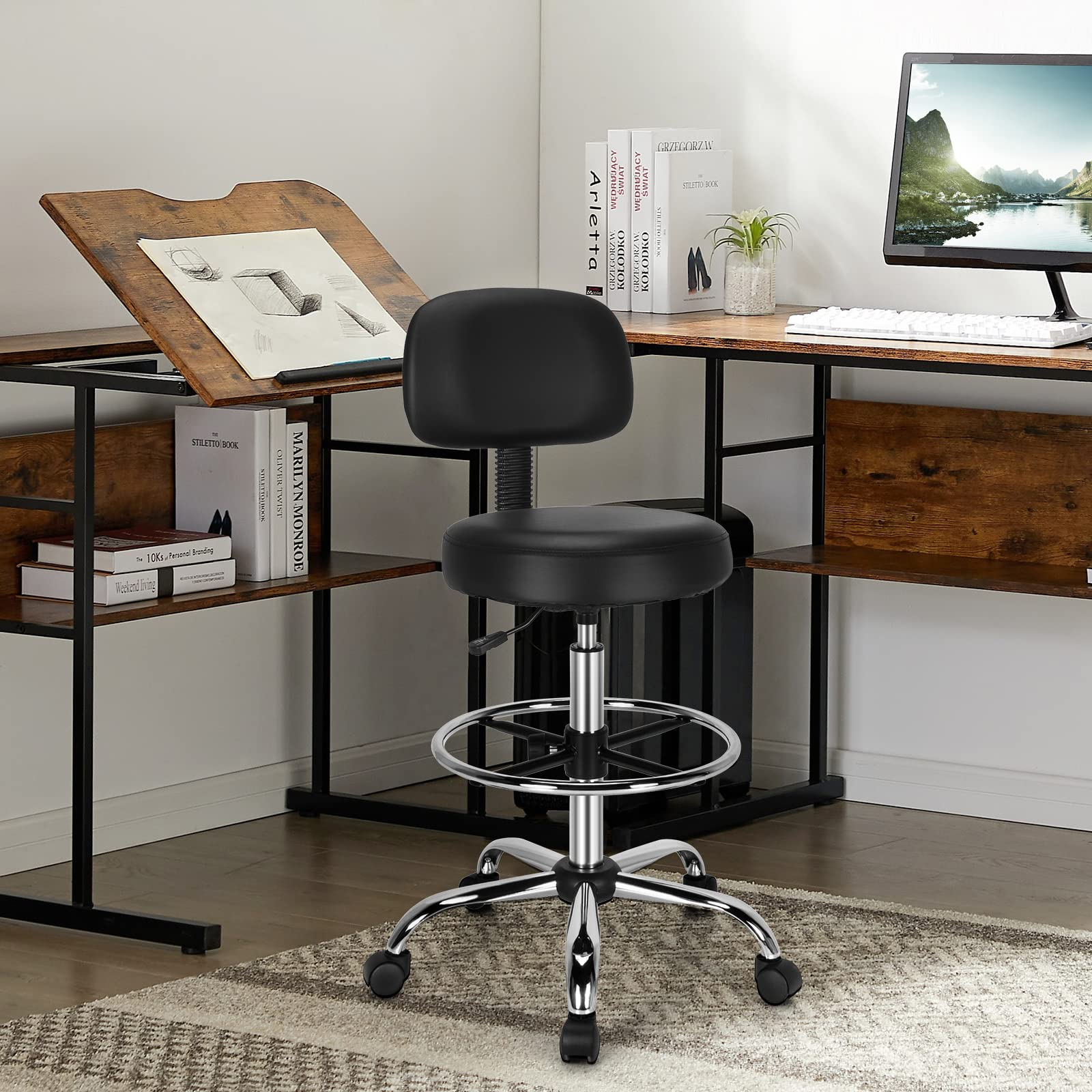 MyGift 15 inch Rustic Brown Wood Ergonomic Home Office Under-Desk Footrest, Size: Medium