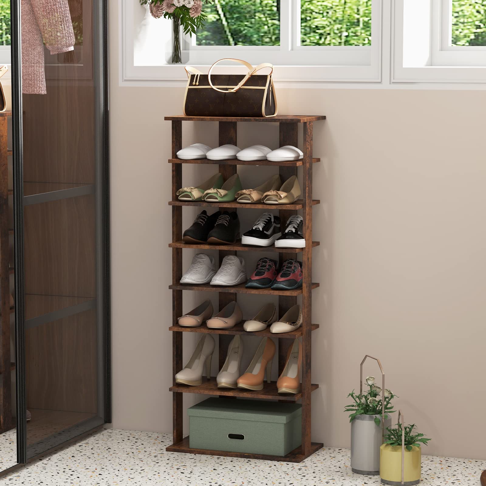 Shoe Rack,free Standing Shoe Racks,Industrial Free Standing Shoe Rack For  Entryway,Inclined 45 Degree Design,Narrow Shoe Rack Organizer Shelves,for