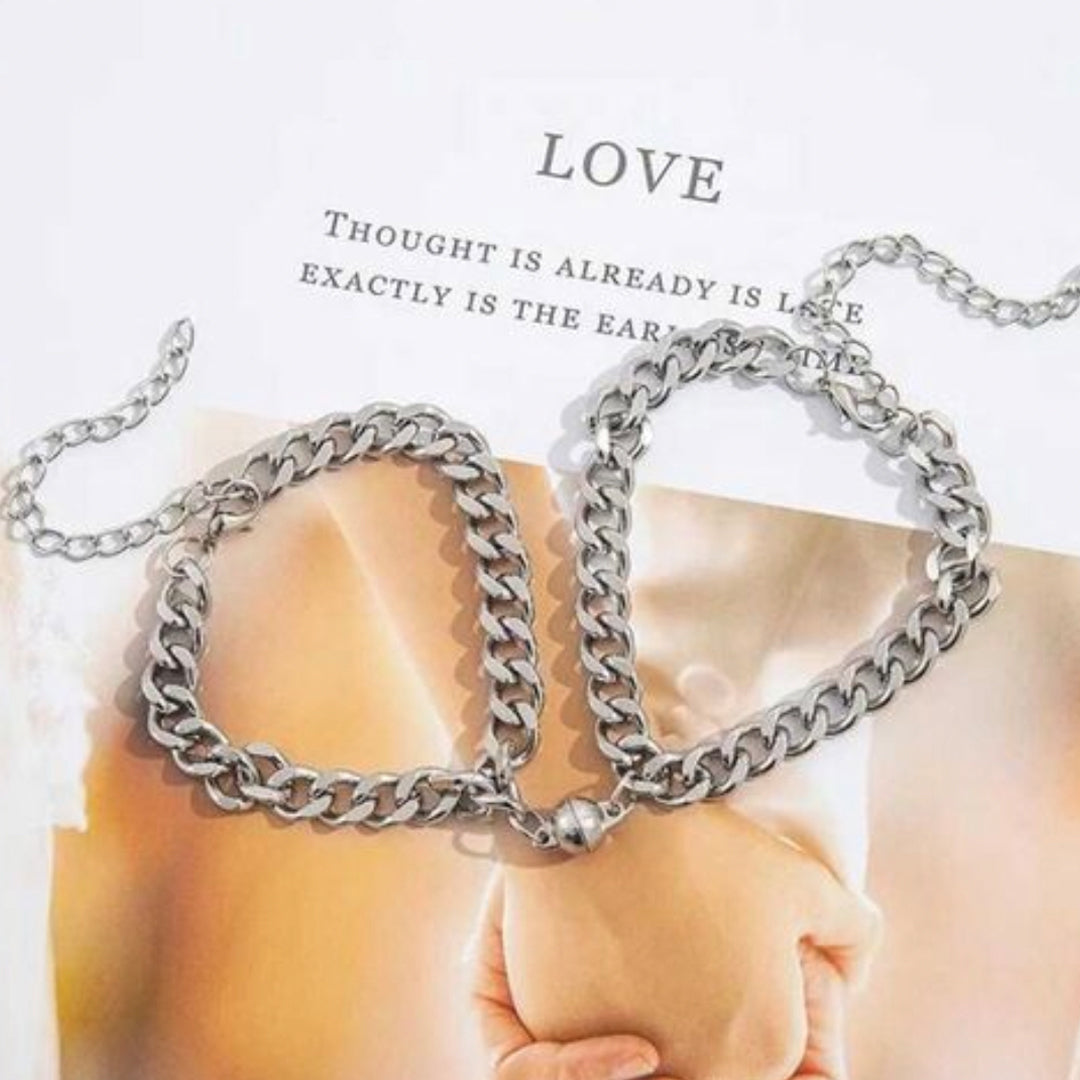 Digital Love” Stainless Steel Magnetic Couples Bracelet