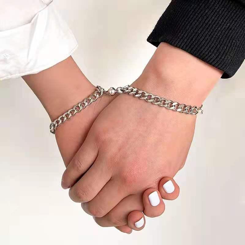 Digital Love” Stainless Steel Magnetic Couples Bracelet