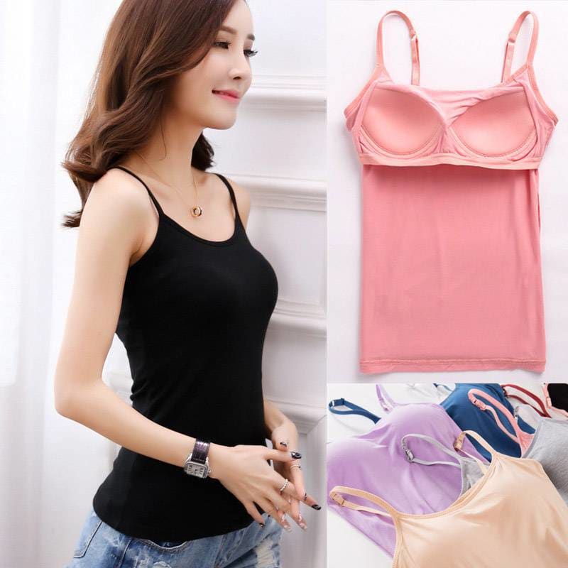 Women Cami with Built-in Bra Adjustable Strap Tank Tops Padded Bra