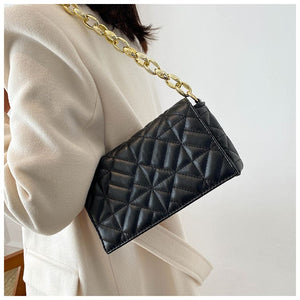 Geometric Embossed Chain Flap Square Bag